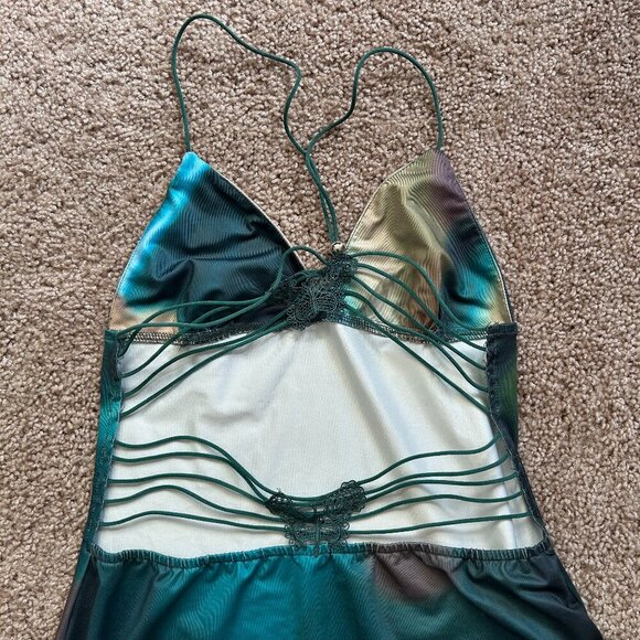 SHEIN SXY Summer Tie-Dye Print Butterfly Sexy Halter Bodycon Dress NWT Large - Picture 6 of 10